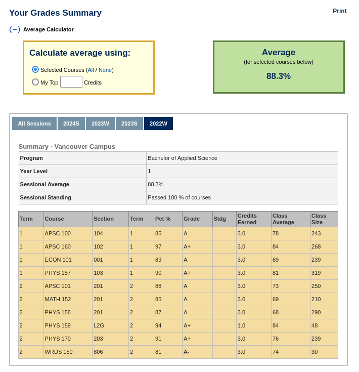 First year grades